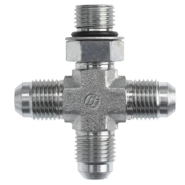 Steel Hydraulic Cross Fitting - Male JIC x Adjustable O-Ring Boss- 3/8" Tube O.D.